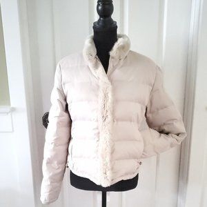 Calvin Klein real fur trimmed jacket off white short puffer lightweight